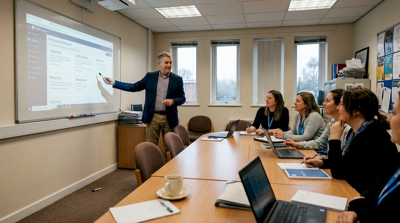 Deputy headteacher presenting portal dashboard