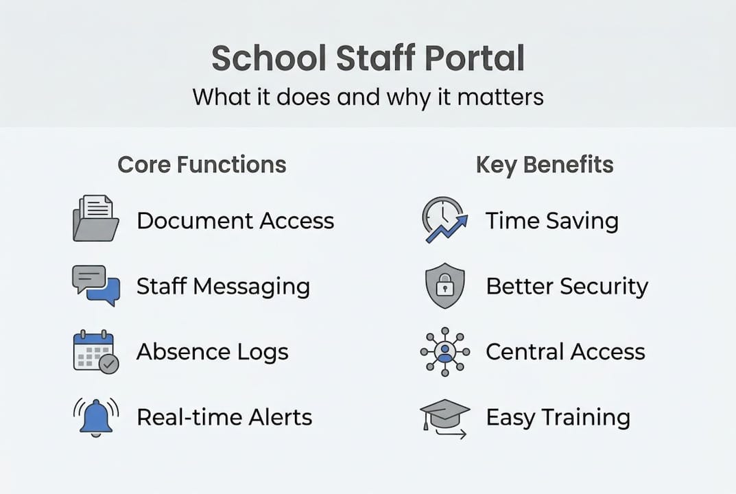 Infographic summarising staff portal features and benefits