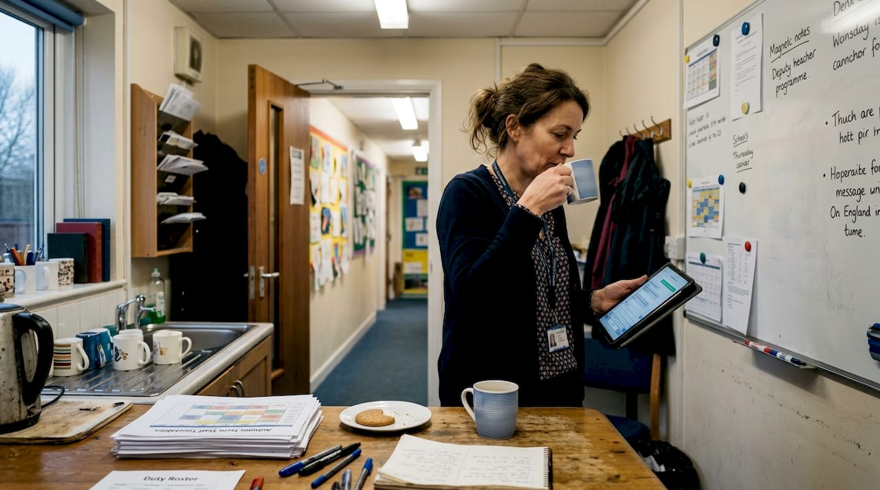Staff sending message to parents using tech