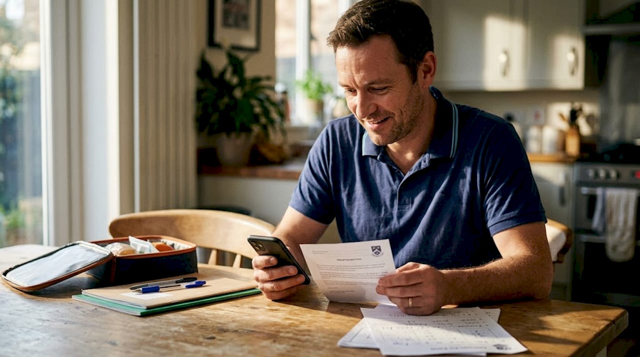 Parent using mobile app for school forms