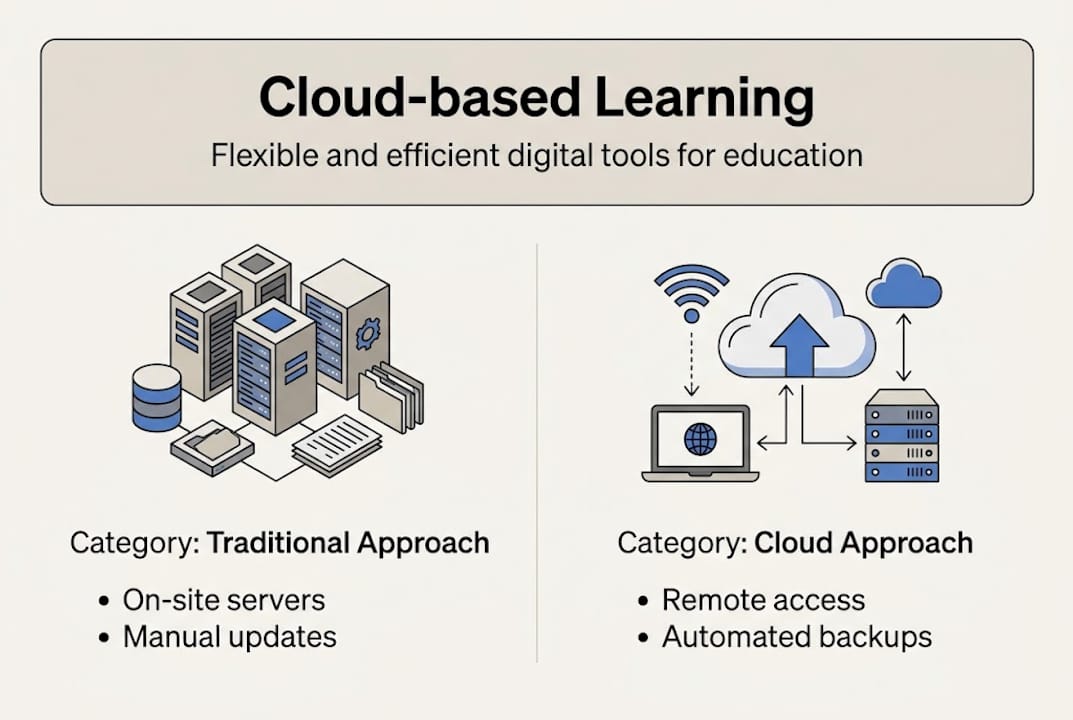 Infographic contrasting cloud and traditional school systems