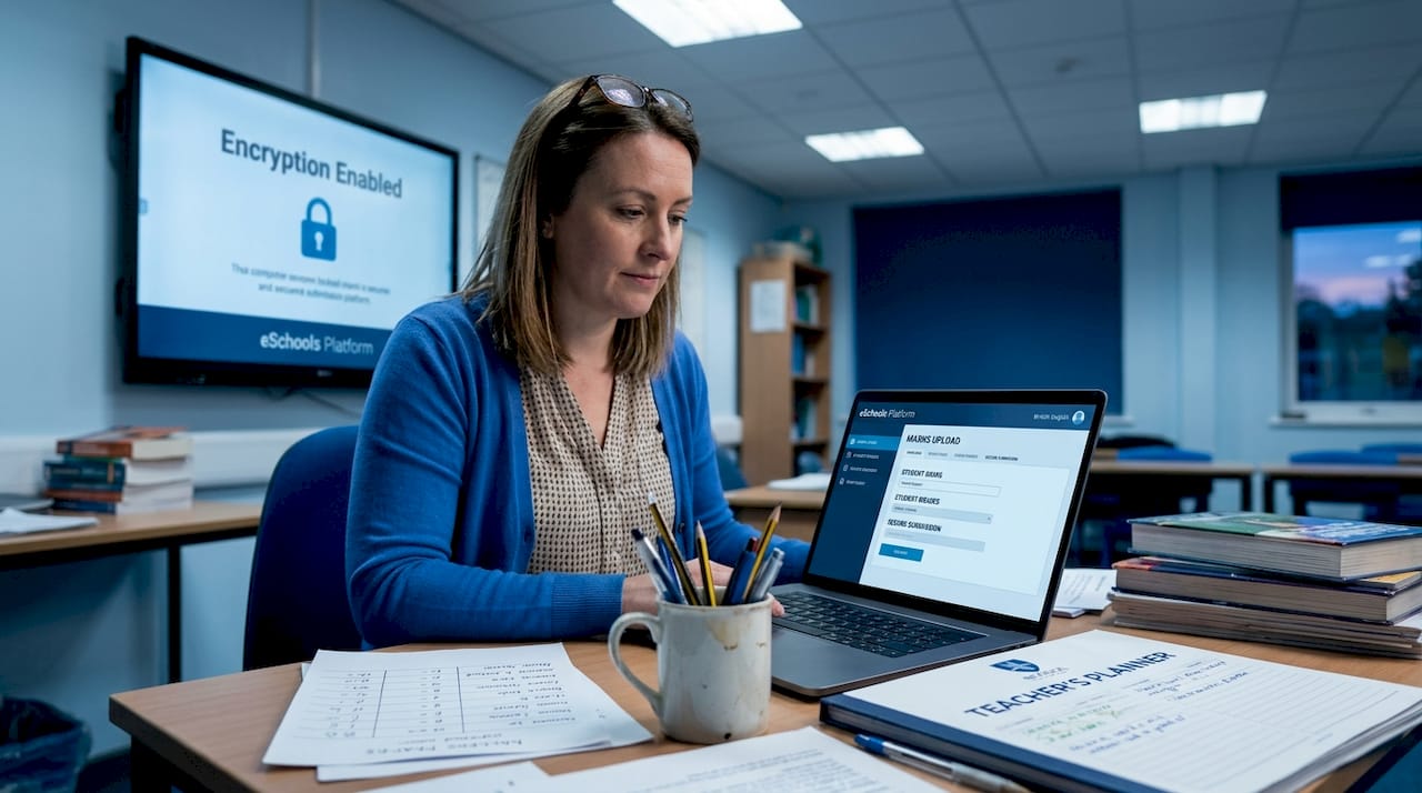 Teacher uploading encrypted student records