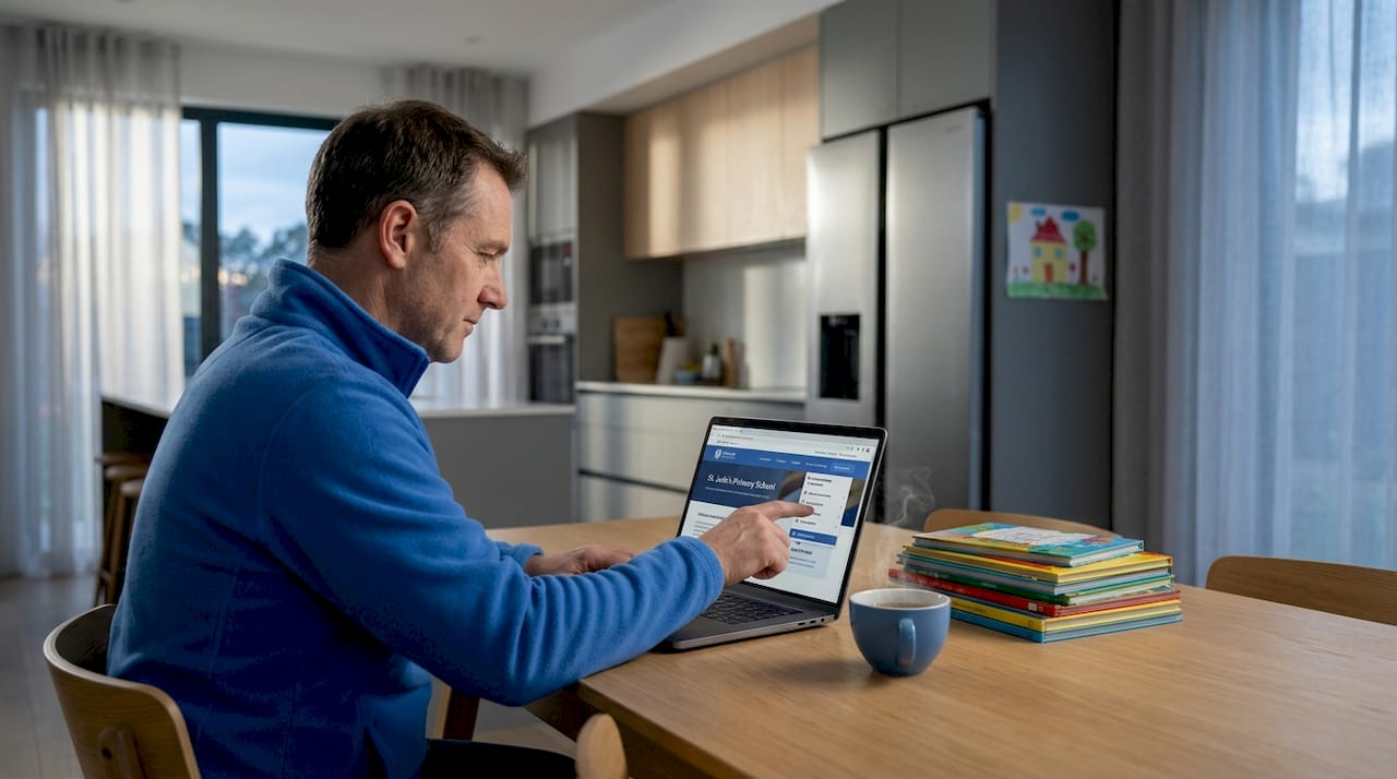 Parent checking accessible school website at home