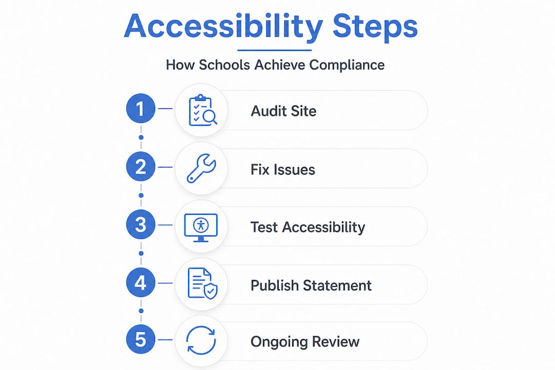 Infographic showing five steps to website accessibility