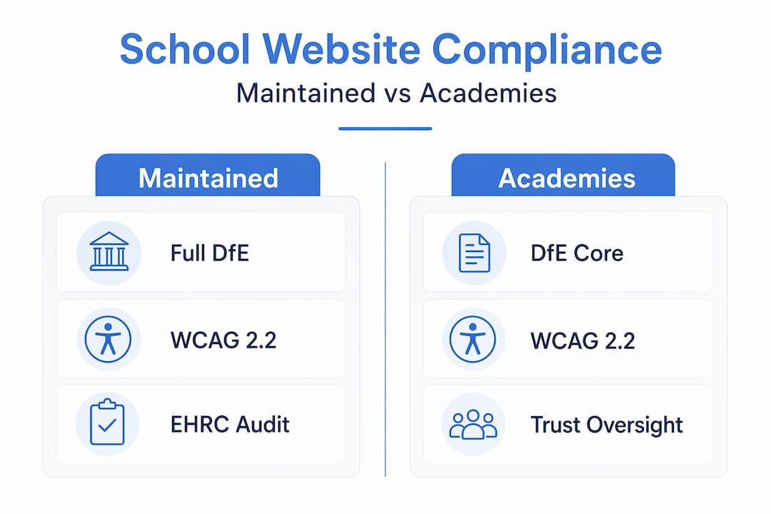 Infographic comparing maintained schools and academies duties