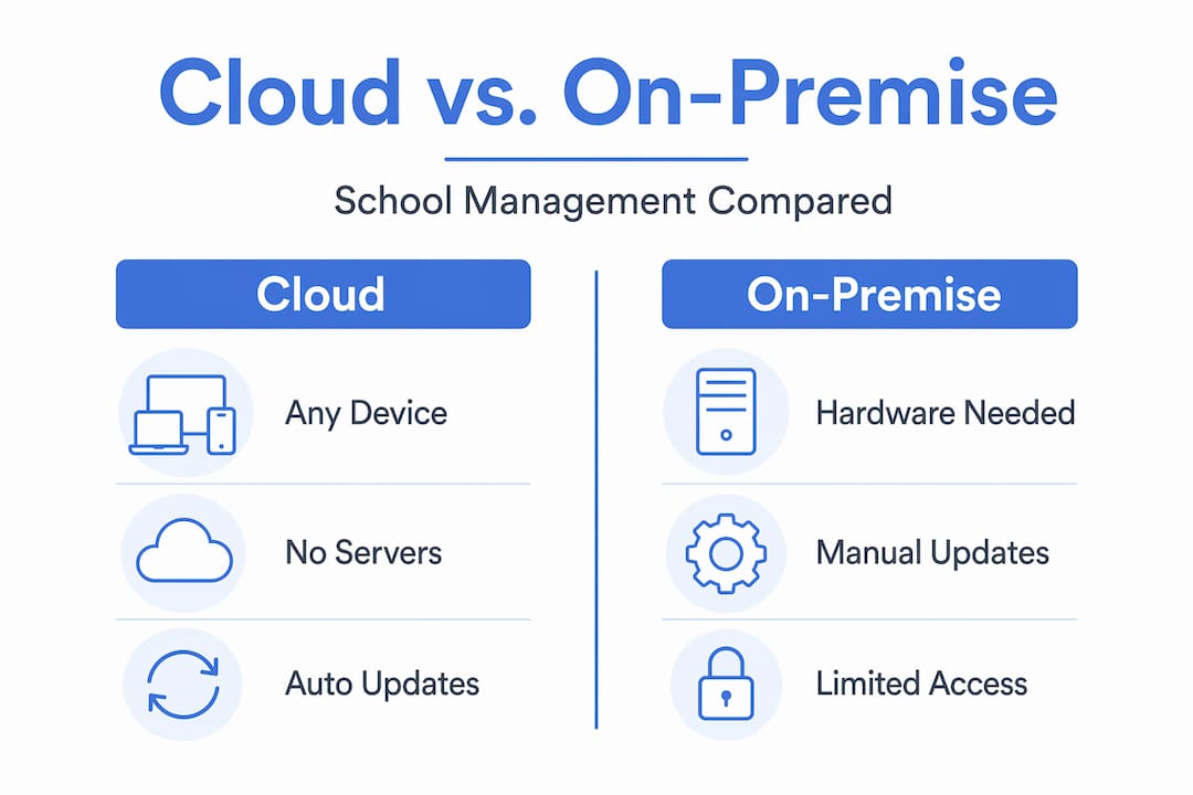 Infographic comparing cloud and on-premise school management