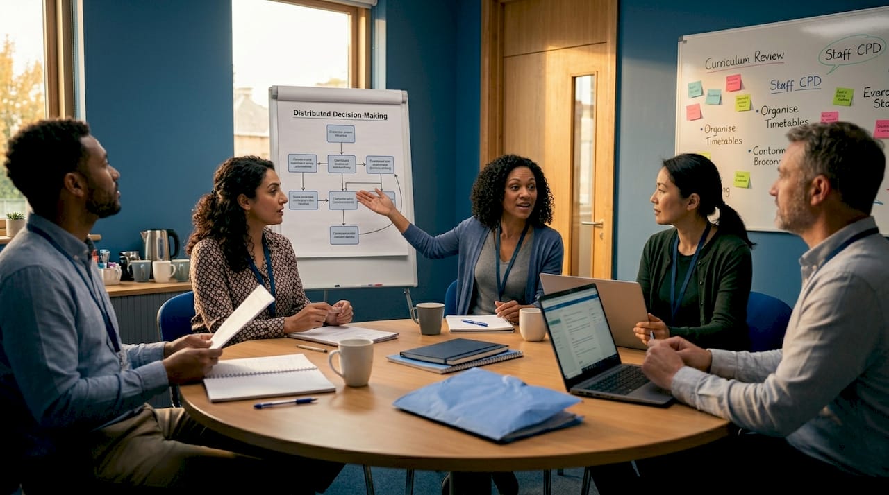 Teachers collaborating in meeting room