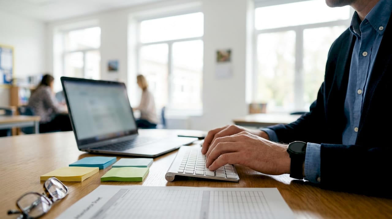 Hands typing on keyboard reducing administrative burden