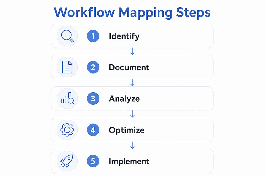 Infographic showing five workflow mapping steps in sequence