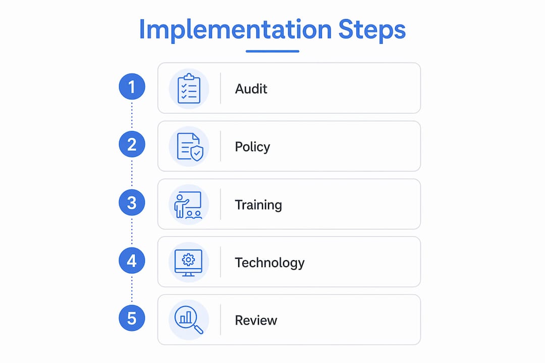 Infographic showing steps to implement secure school communication in schools
