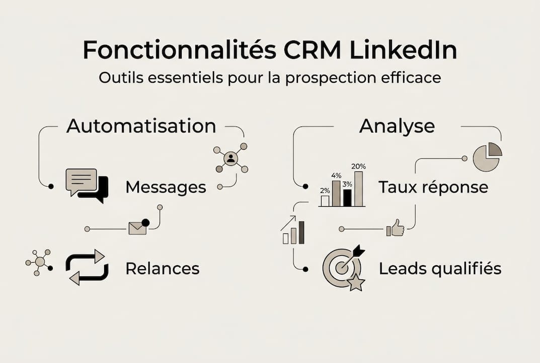 Découvrez en un coup d’œil les principales fonctionnalités CRM de LinkedIn grâce à notre infographie.