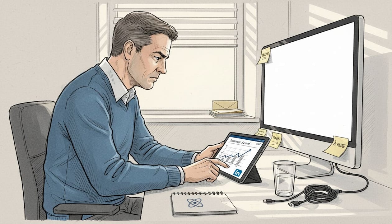 Un homme analyse les statistiques de ses automatisations LinkedIn.