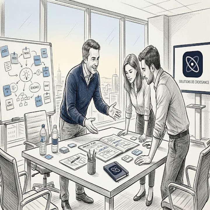 Des collègues échangent autour d'une table pour organiser et optimiser leur projet de travail.