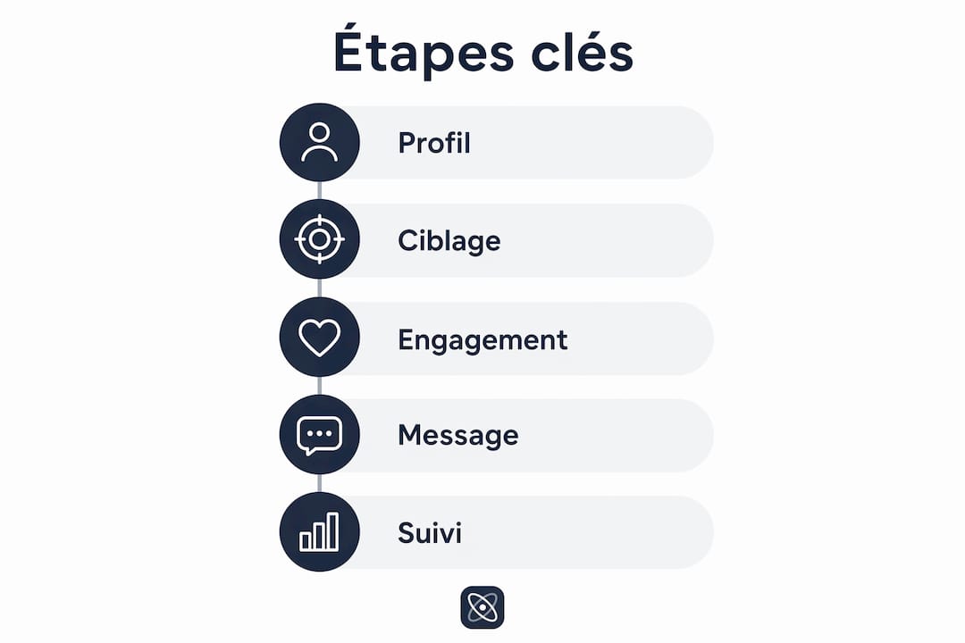 Visuel récapitulatif des différentes étapes pour prospecter efficacement sur LinkedIn en solo