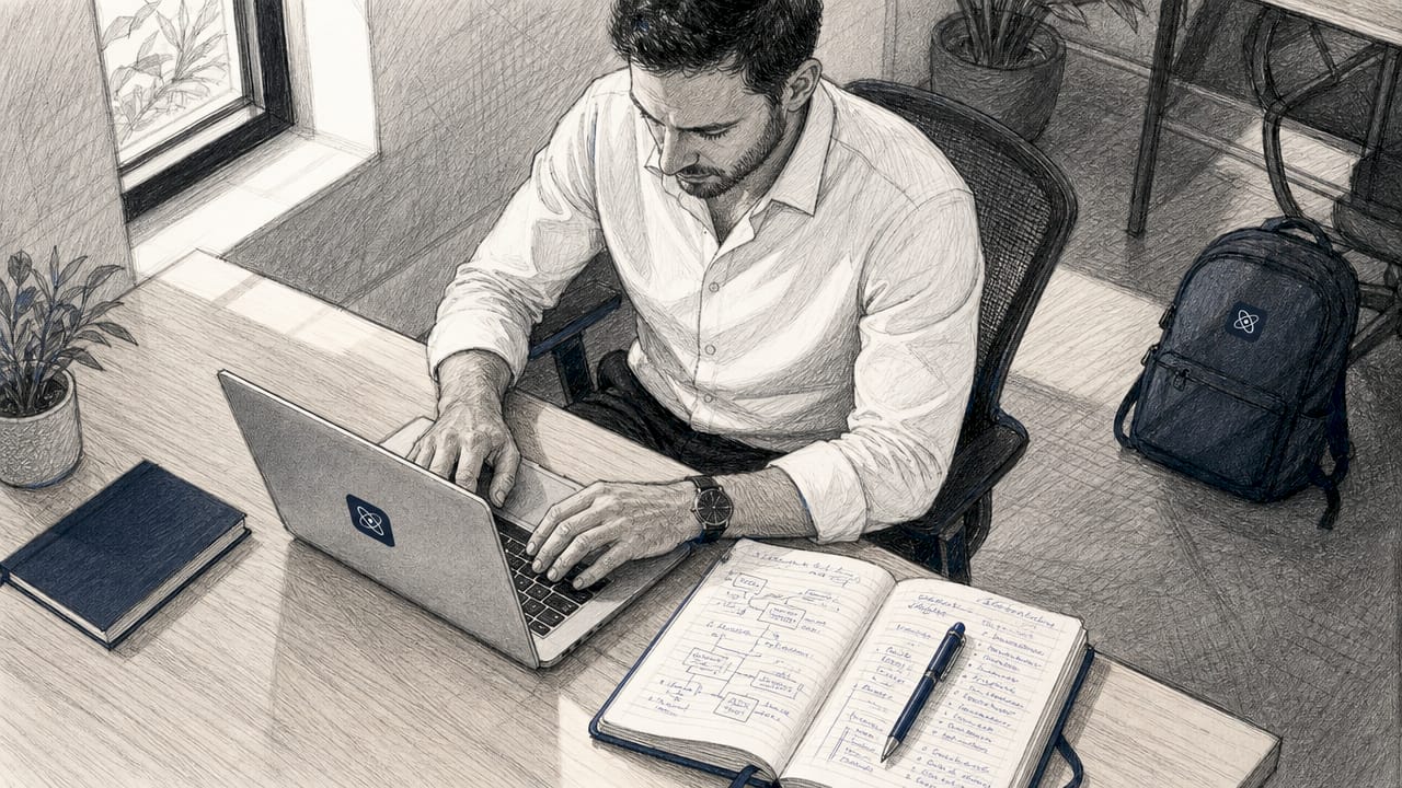 Des mains s'activent sur un clavier, baignées par la lumière d’un bureau lumineux.