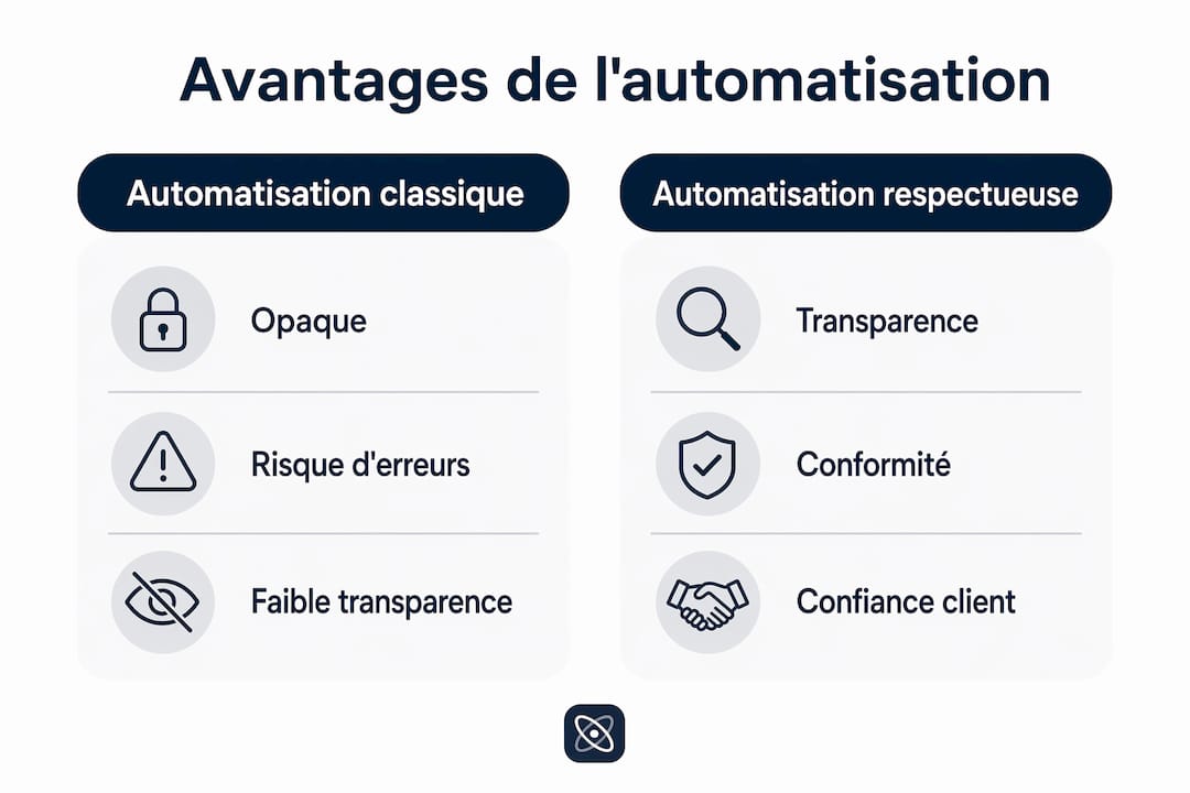 Infographie mettant en parallèle deux approches d’automatisation
