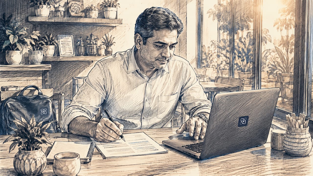 Un homme en train de paramétrer les filtres de recherche LinkedIn pour son entreprise depuis son bureau.