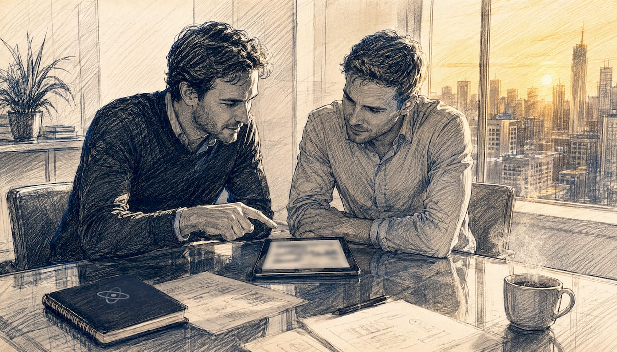 Deux collègues échangent sur les avantages de lancer une newsletter sur LinkedIn.