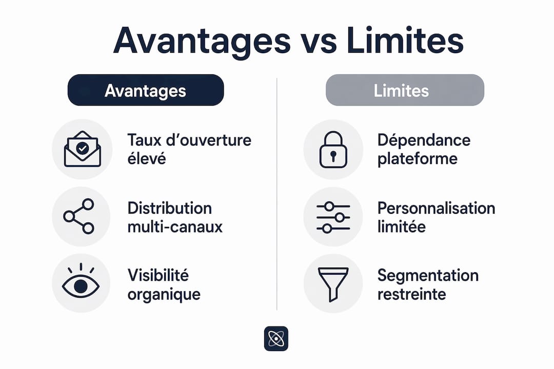 Découvrez une infographie qui met en lumière les points forts et les limites des newsletters sur LinkedIn.