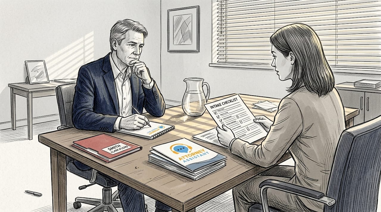 Attorney and client discuss intake checklist