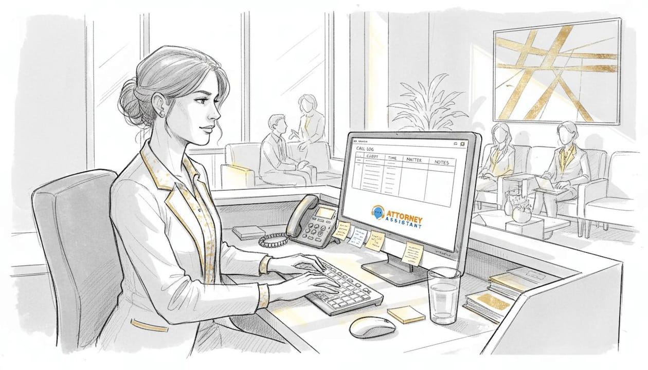 Receptionist documents client call in law office