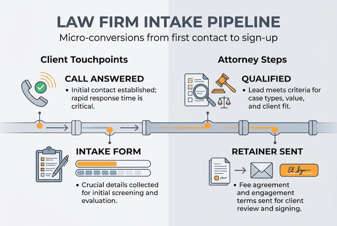 Intake micro-conversions infographic with four stages