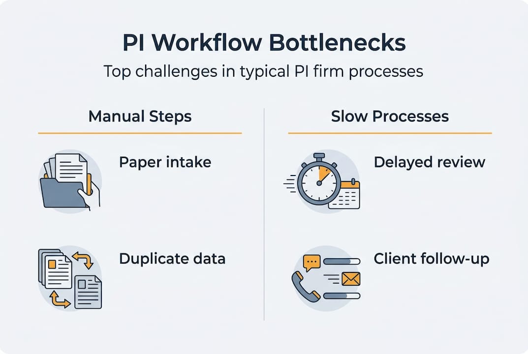 Infographic showing PI firm workflow bottlenecks
