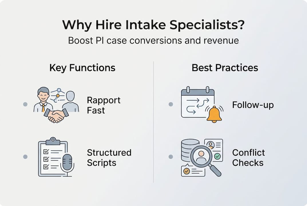 Infographic showing intake specialist functions and practices