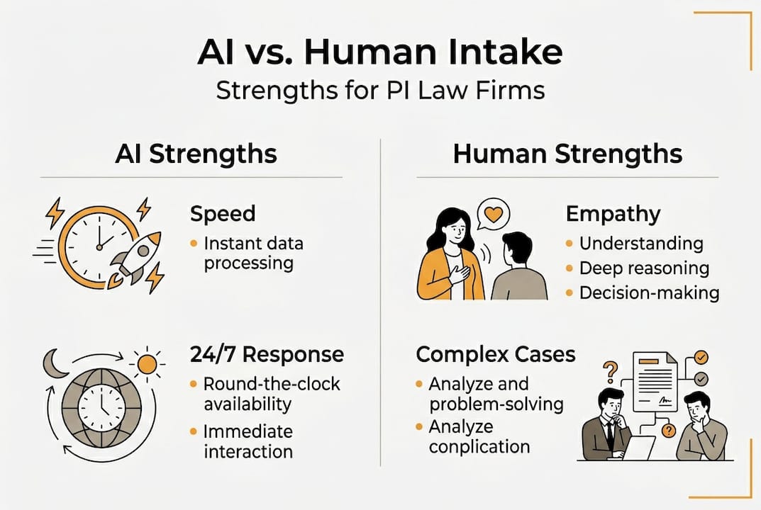 Infographic comparing AI and human intake strengths