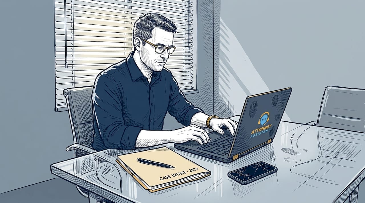 Legal assistant logging intake call in office