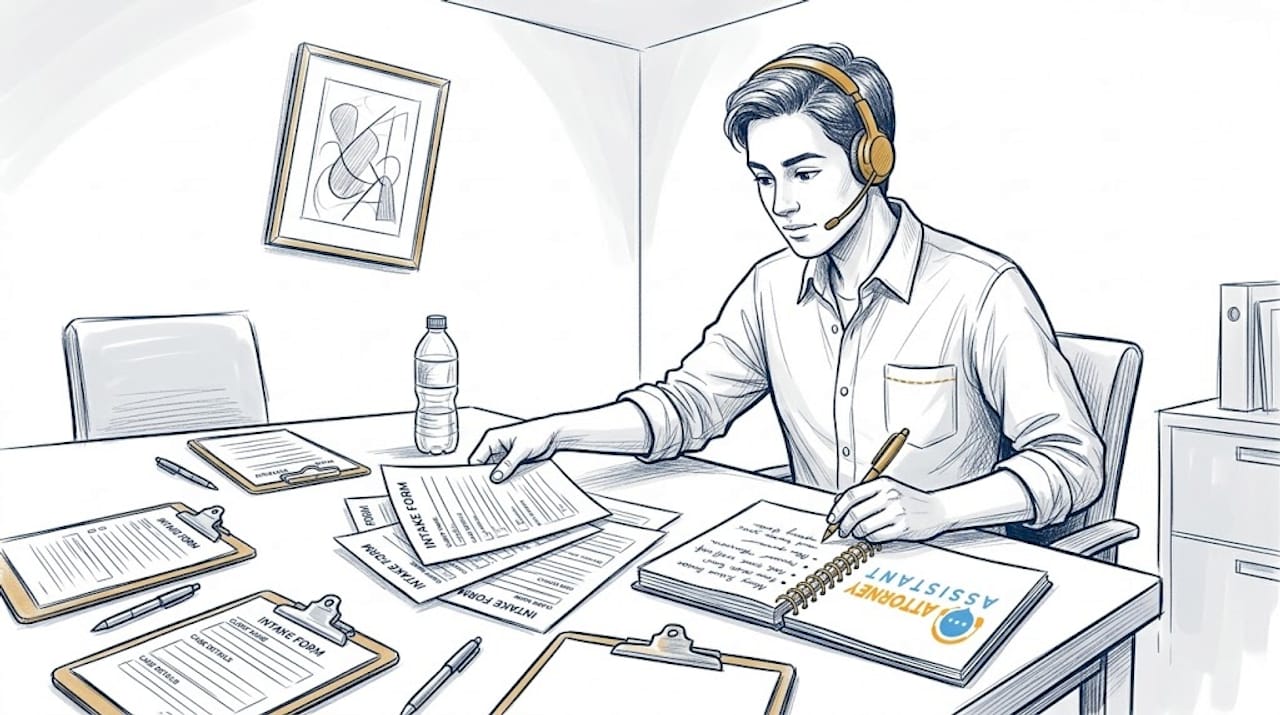 Paralegal organizing different intake forms