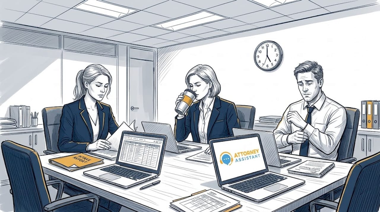 Law firm team reviewing intake leads together