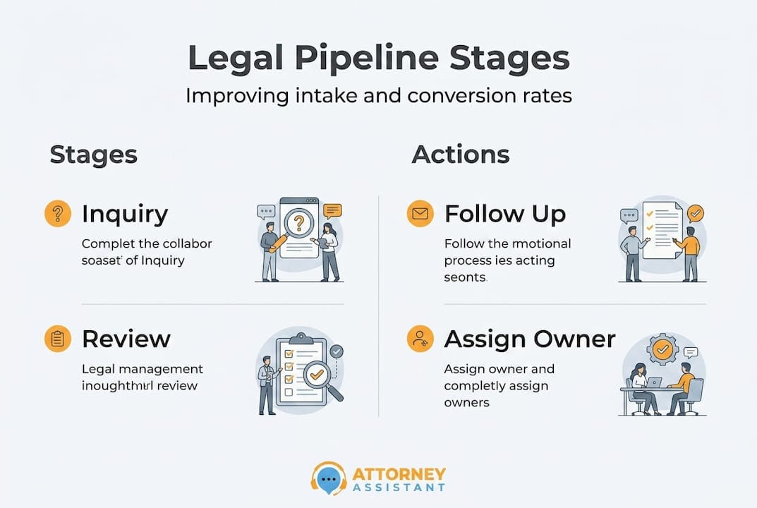 Infographic outlining law firm pipeline stages and actions