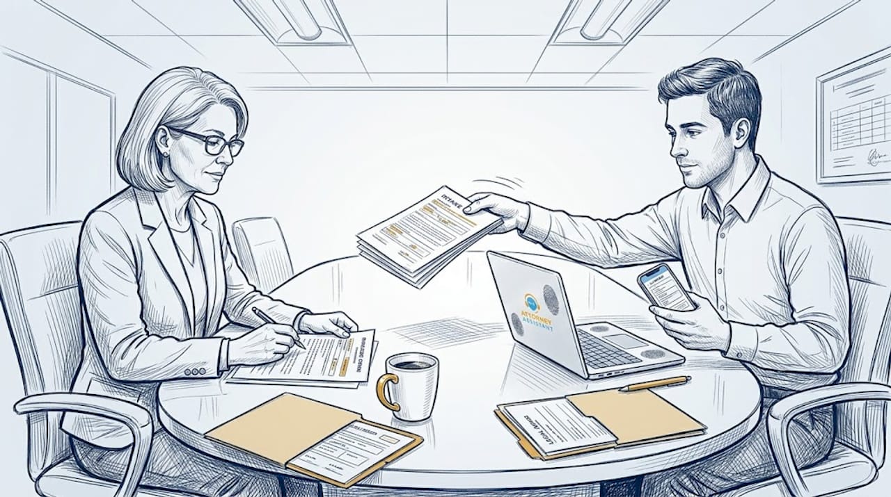 Legal intake team reviewing client forms