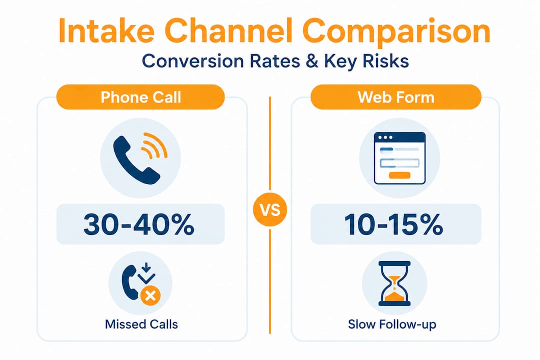 Comparison infographic showing intake channel conversion rates
