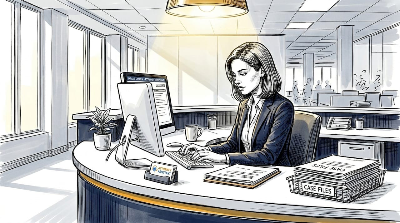 Receptionist inputting client intake details in firm