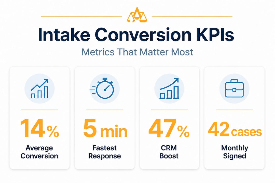 Infographic with intake conversion KPI stat cards