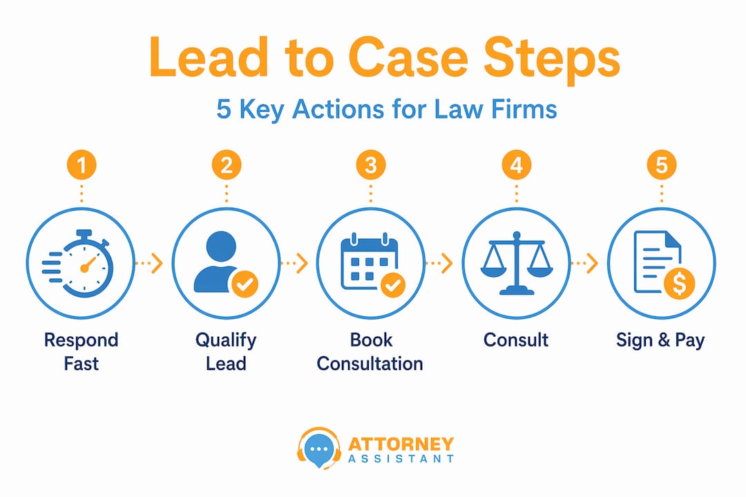 Infographic showing five lead to case steps