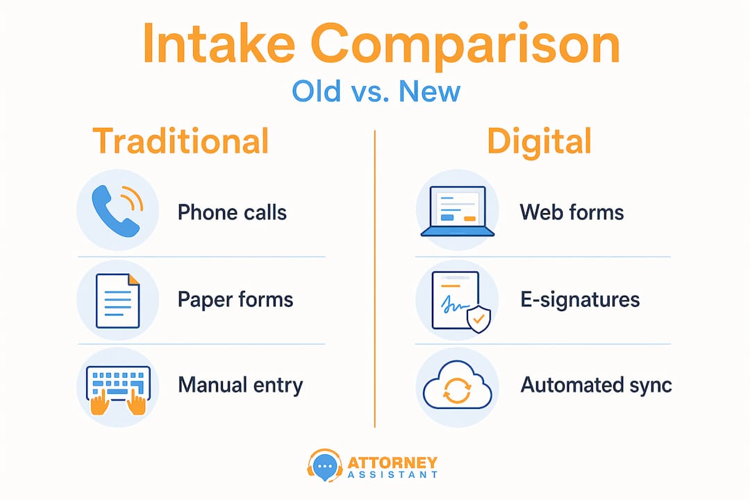 Infographic comparing traditional and digital intake steps