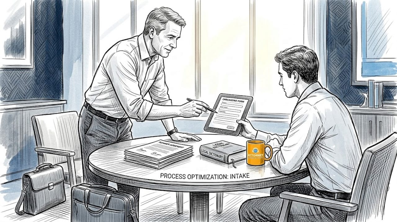Attorney onboarding client with tablet form