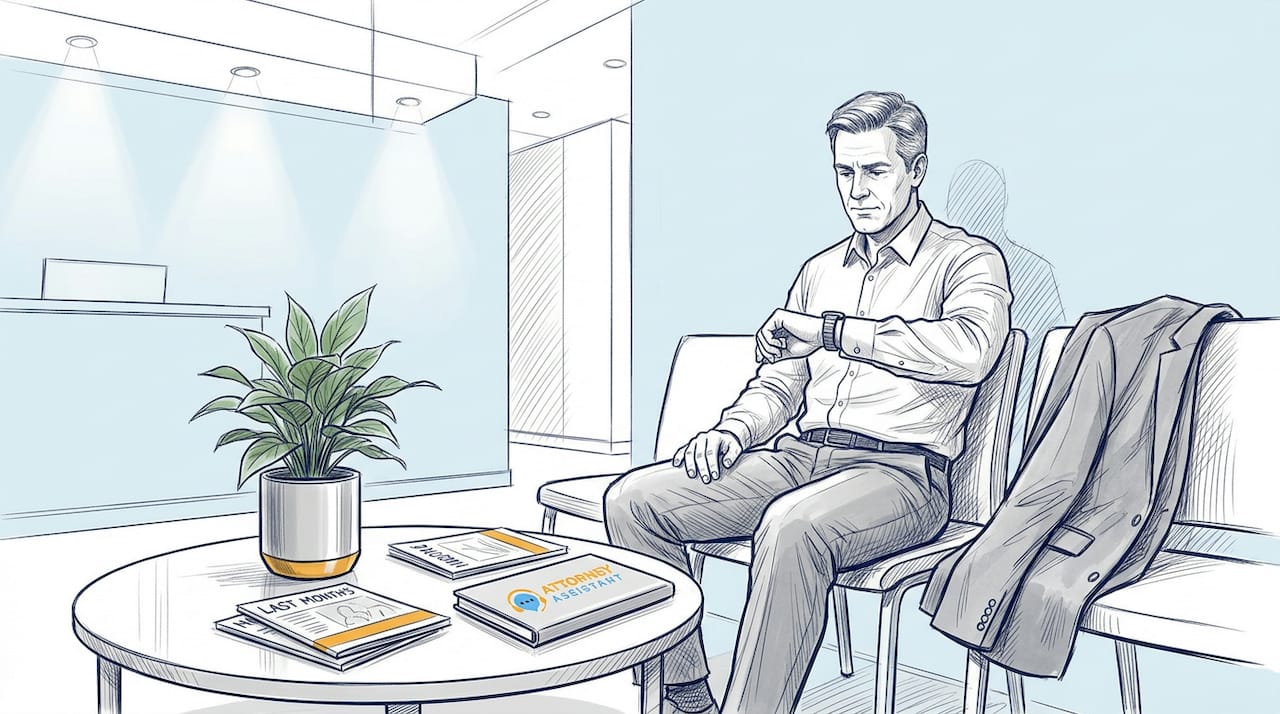 Client waiting alone in law office lobby