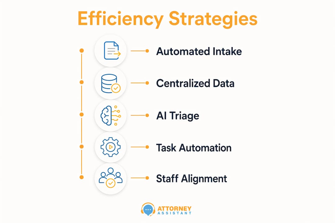 Infographic illustrating key case management efficiency strategies