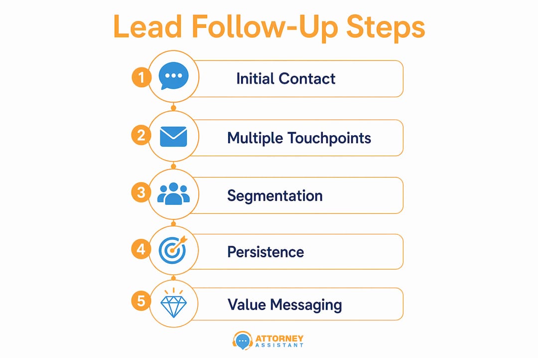 Infographic showing lead follow-up steps in law firms