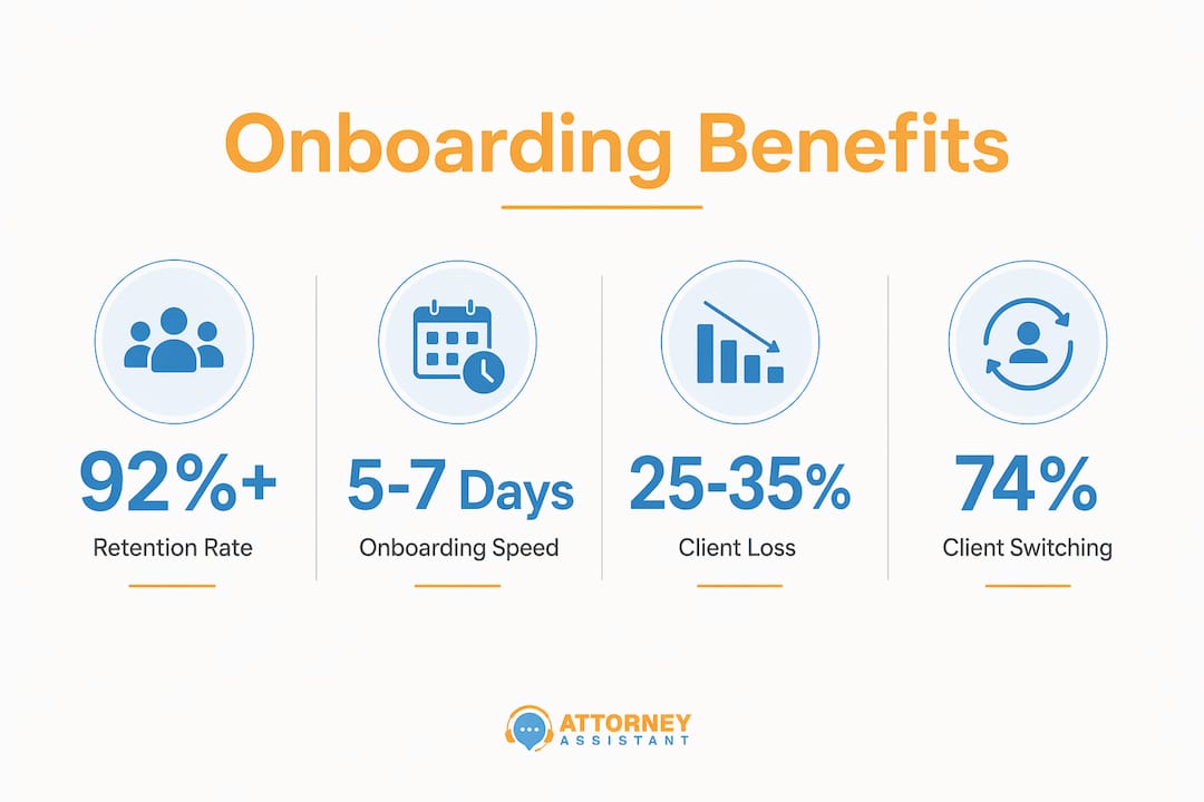 Infographic showing client onboarding benefits and stats