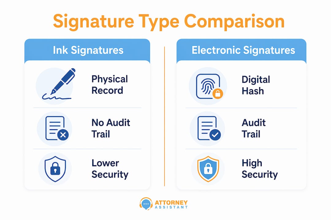 Infographic comparing ink and electronic signature types