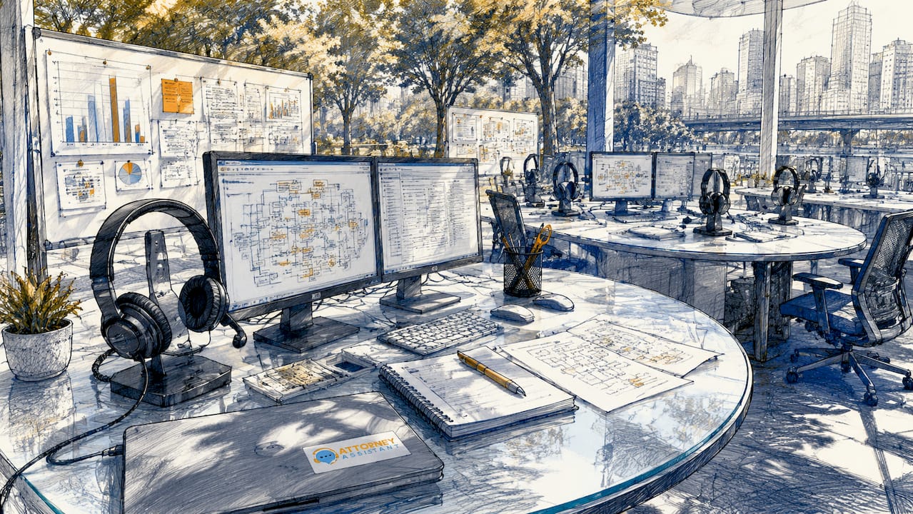Line-art office with call tech setup