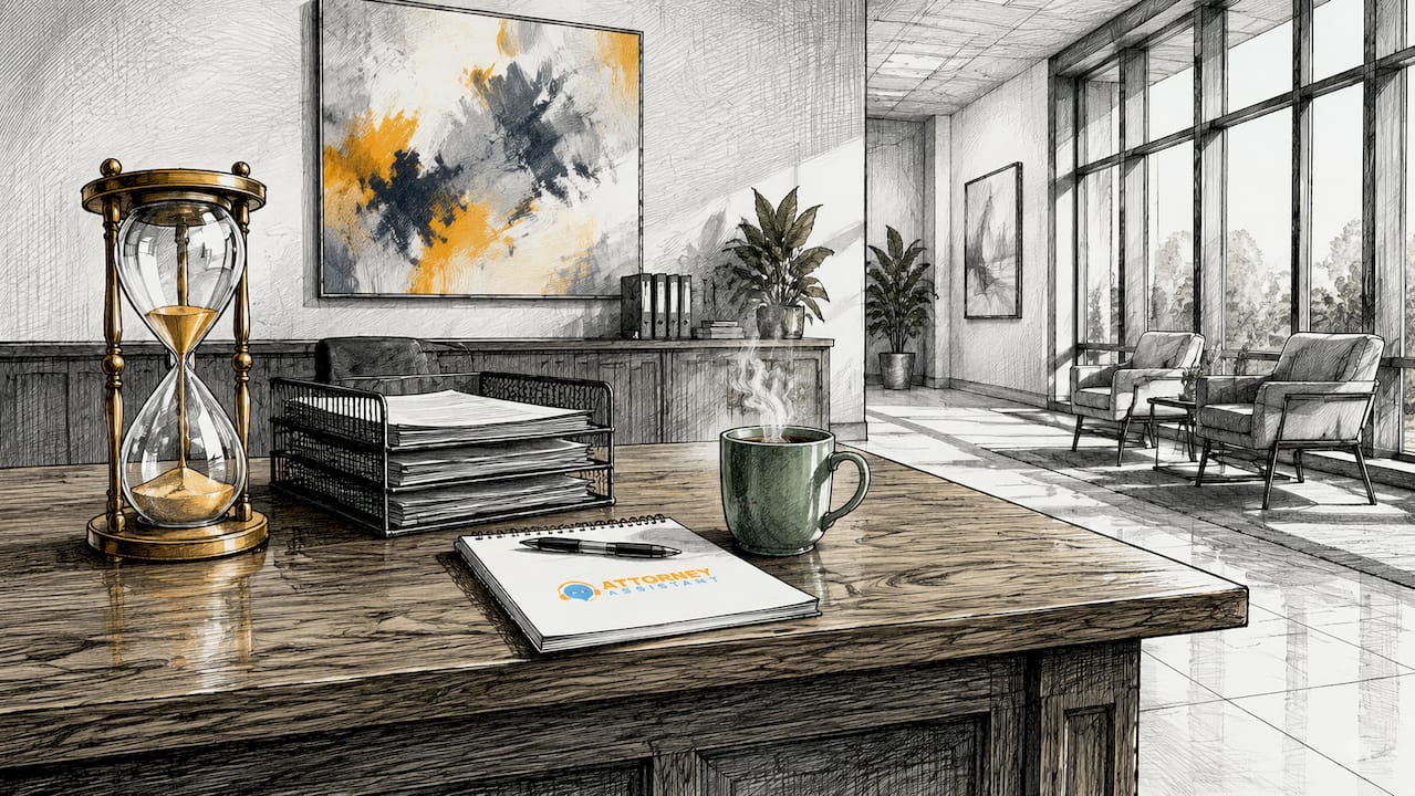 Organized law firm intake desk with workflow elements