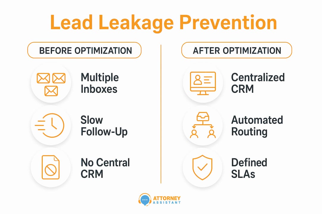 Infographic comparing intake workflows before and after optimization