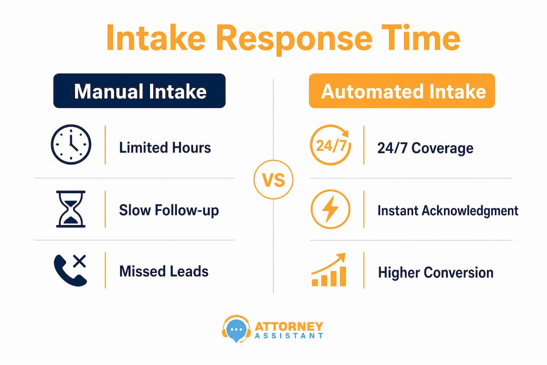 Infographic comparing manual vs automated law firm intake