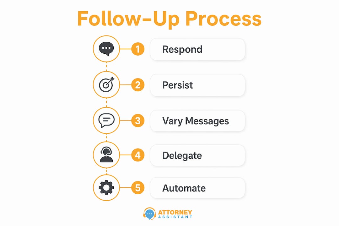 Vertical flow infographic illustrating legal follow-up process